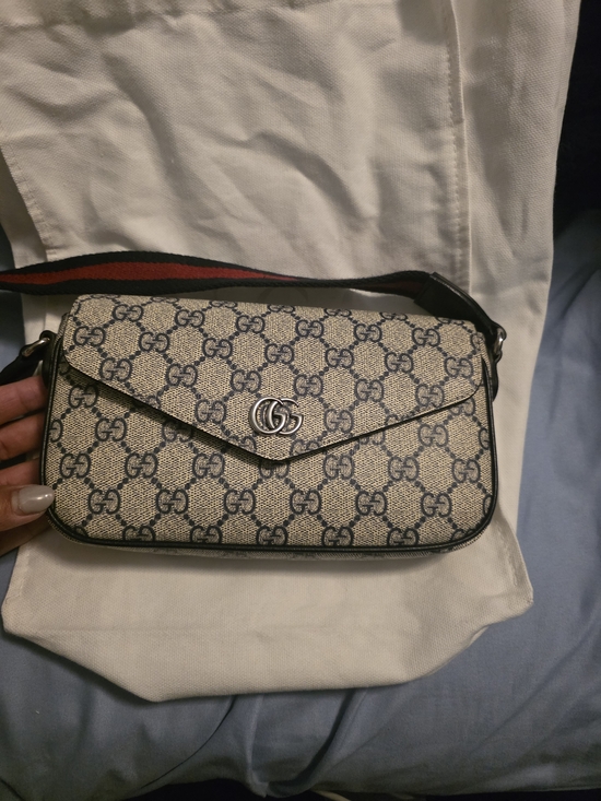 Gucci Handbags - Gucci Beige GG Supreme Shoulder Bag with Navy Logo